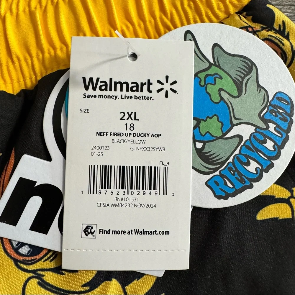 Neff Boys Fired Up Ducky Graphic Swim Yourh Shorts Size XXL 18 Black